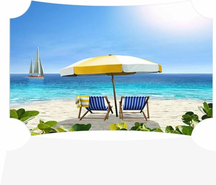 FantasticDeals 7x5 Inches Beach Wall Art - Horizontal Home Decor Sign with White Sand, Chairs & Tent - Berlin Style Picture Frame