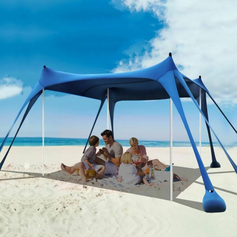 Falmets 10'x10' Beach Canopy Tent - UPF 50+ Sun Shelter with Sandbags & Stability Poles, Portable Sun Shade for Camping, Fishing, and Outdoor Activities, Heavy Duty Blue Beach Tent