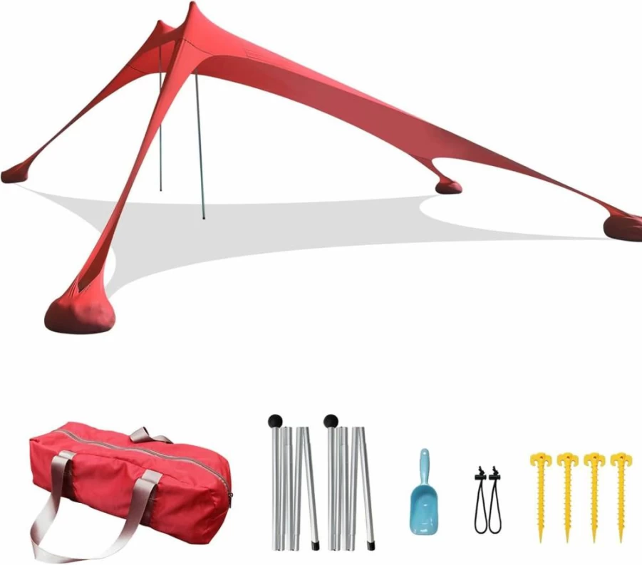 RRNAR Beach Tent with Sand Anchor - 2.1M X 2.1M Portable Sun Shelter, UV Protection Canopy for Camping & Outdoor, Includes Sand Shovel & Carrying Bag, Reinforced Corners for Stability