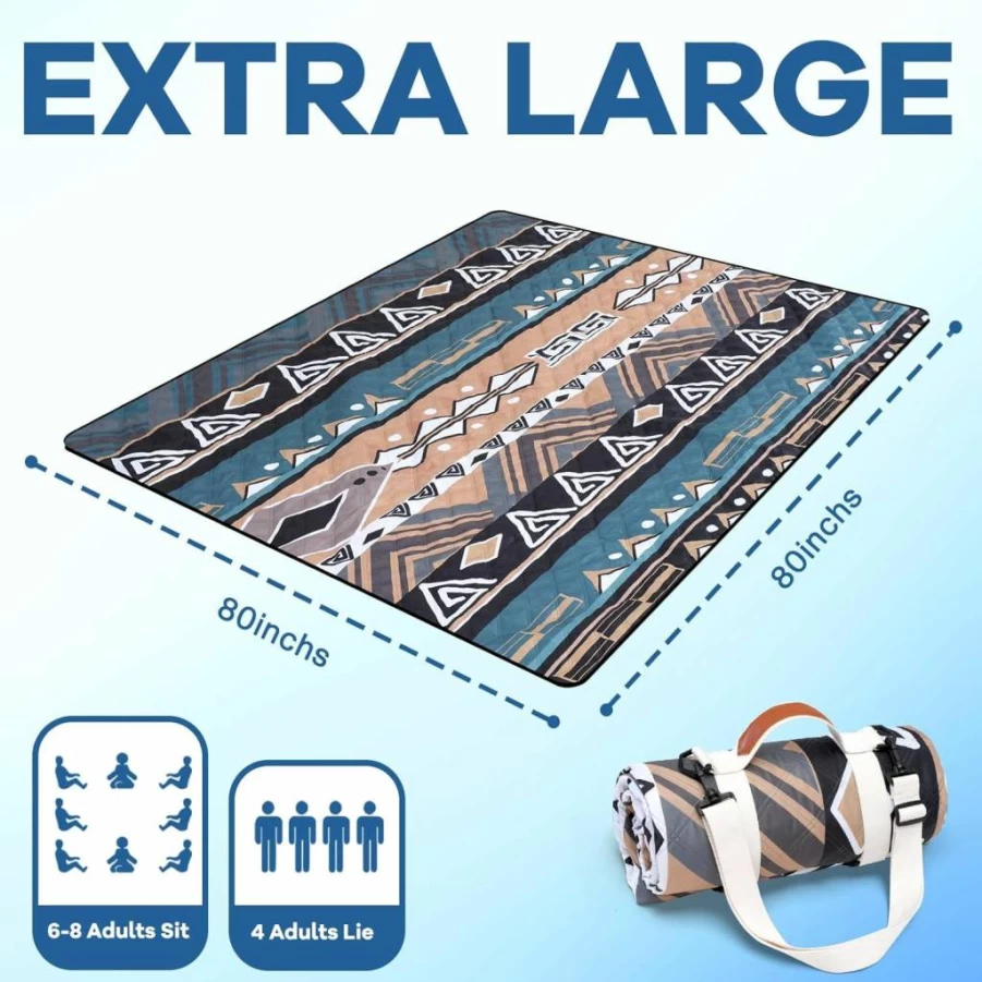 Genovega Waterproof Picnic Blanket - Extra Large Foldable Outdoor Mat for Beach, Camping, Park, Lawn & Concert, Travel Essential Gift