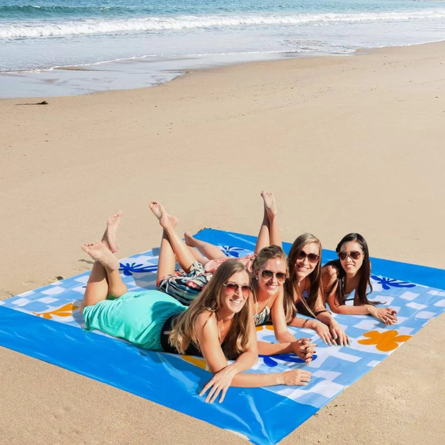 Laimaimi 80"x80" Sandproof Waterproof Beach Blanket - Large Windproof Picnic Mat for 4-6 Adults, Lightweight Quick-Dry Outdoor Travel Mat