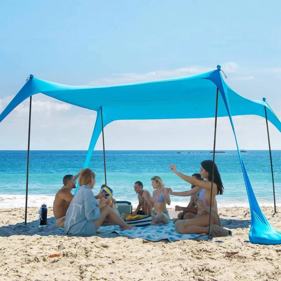 AMMSUN 11'x11' Portable Beach Tent with UPF50+ Sun Protection, Easy Setup Sun Shelter for Camping, Beach & Outdoor, Includes 4 Sand Bags & Poles (Navy Blue)