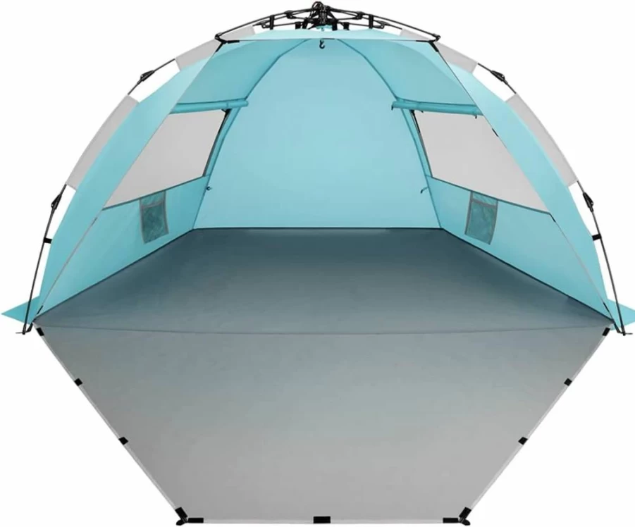 Oileus 4 Person Beach Tent - XL Portable Sun Shelter with UV Protection, Waterproof Windproof Design, Includes Carrying Bag, Stakes & Sand Pockets for Camping, Hiking, Fishing (Orange)