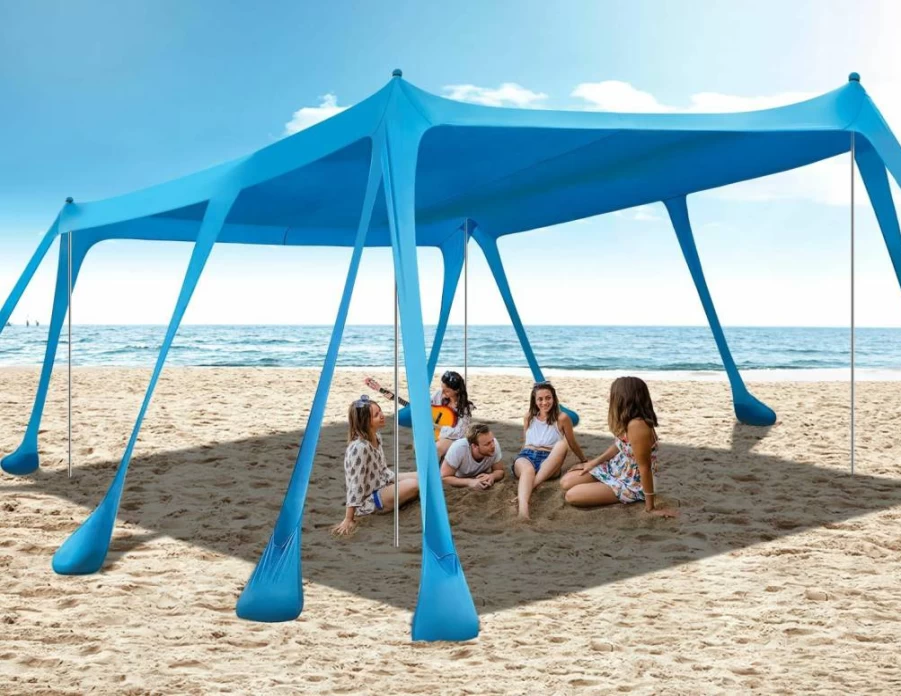 GISAEV Beach Tent Sun Shelter - 10'x13' Pop Up Canopy with UPF 50+ Sun Protection, 4 Stability Poles & 10 Sandbags for Camping, Fishing, Backyard, Outdoor Activities