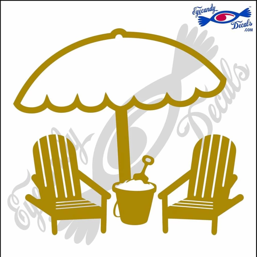 Eyecandy Decals 3.5" White Beach Chairs And Umbrella Vinyl Sticker - Waterproof Decal for Outdoor Decor