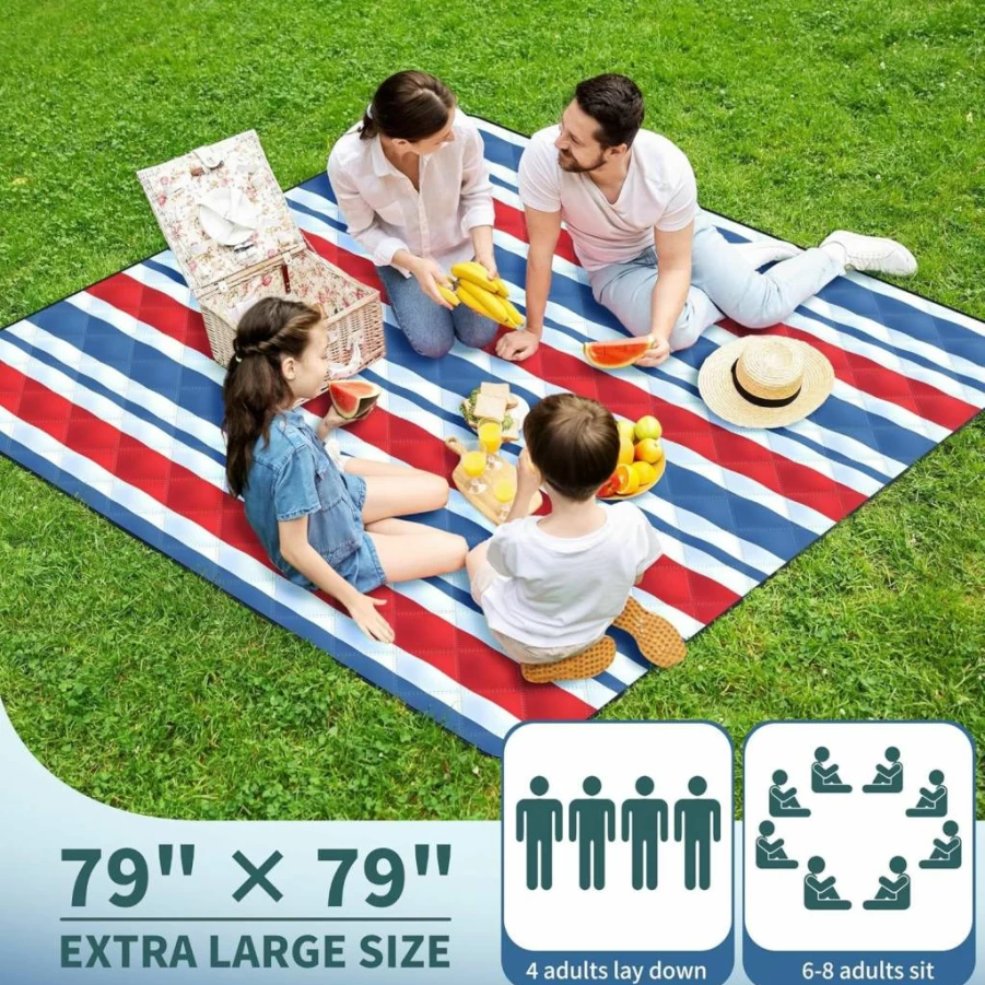 ANJ Outdoors Waterproof Picnic Blanket - Extra Large, Sandproof, Foldable, 5-Layer for Beach, Camping, Park, Stadium - Machine Washable Outdoor Mat (2025 Upgrade)