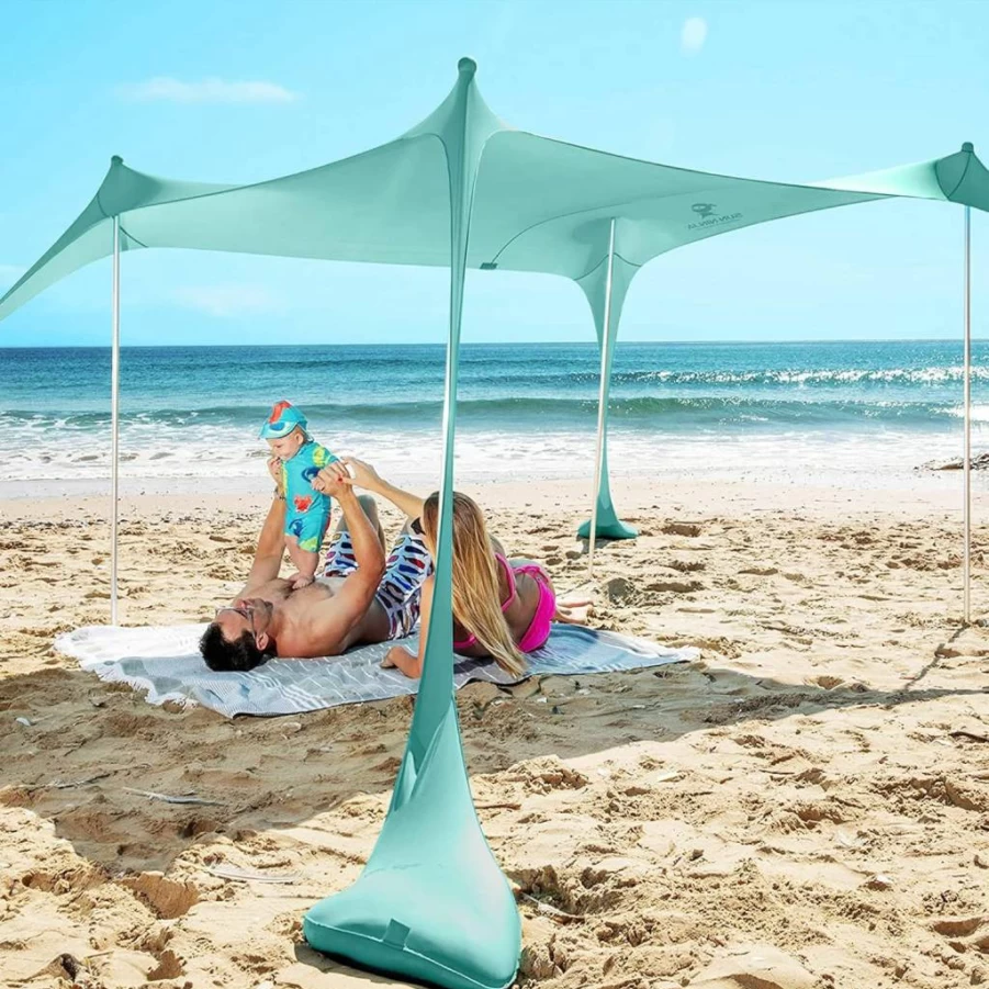 SUN NINJA Pop Up Beach Tent with UPF 50+ Sun Protection - Portable Sun Shelter for Camping, Fishing, Picnics - Includes Sand Shovel, Ground Pegs & Stability Poles
