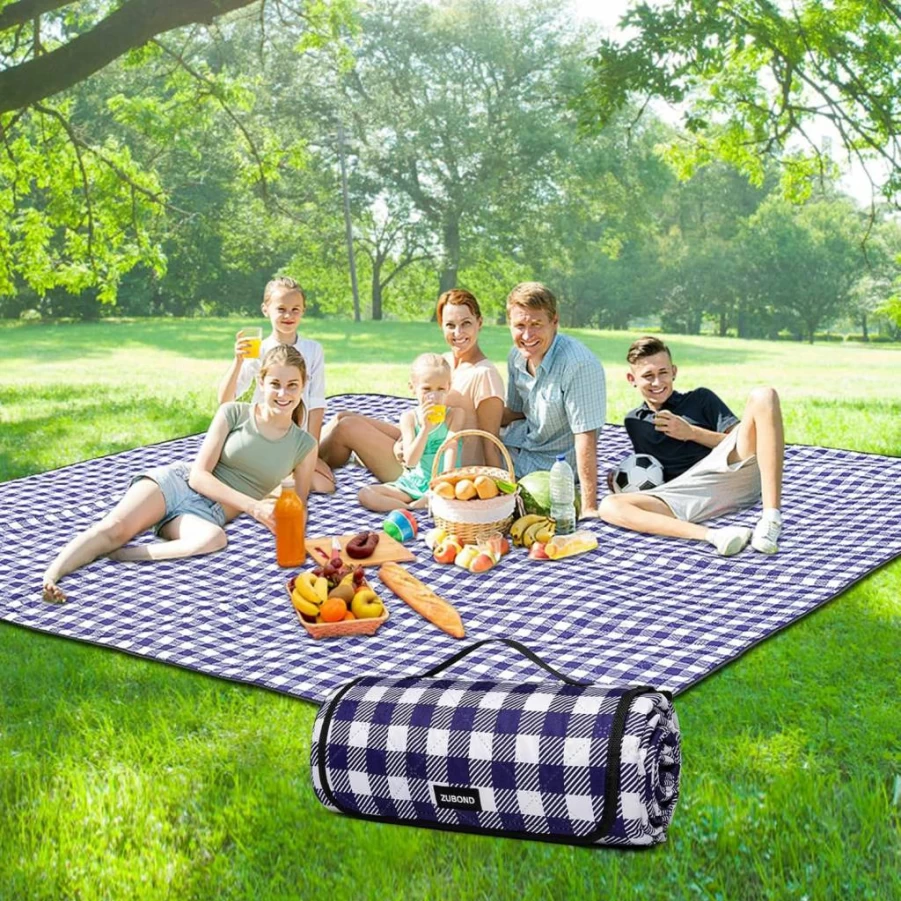 ZUBOND Vintage Gingham Picnic Blanket - 80"x80" Extra Large, Waterproof & Sandproof, Foldable for Outdoor, Beach, Camping, Park, and Music Festivals, Machine Washable Lawn Mat for Family Parties