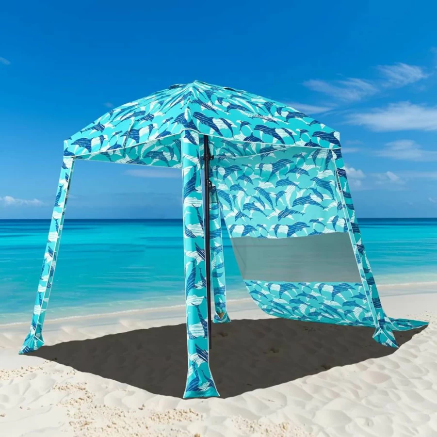 HOMEDEMO Beach Tent with UPF 50+ Canopy, 6.5' x 6.5' Portable Sun Shelter, Easy Setup Cabana with Sand Pockets & Waterproof Side Walls for Family, Kids, Friends