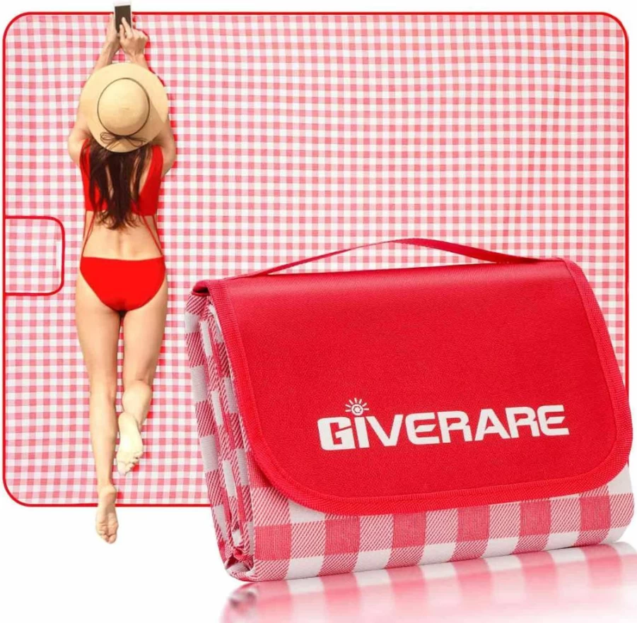 GIVERARE XL Waterproof Picnic Blanket - Sand-Free, Quick-Dry Oxford Mat for Beach, Camping, Travel, Hiking, Festivals & Outdoor Activities