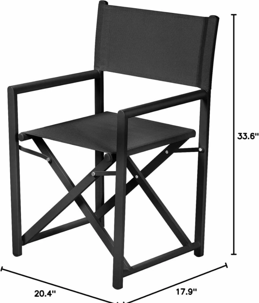 Outogether Aluminum Folding Director's Chair - Portable Camping Chair for Indoor & Outdoor Use in Patio, Backyard, Picnic, Balcony, Living Room (Black)