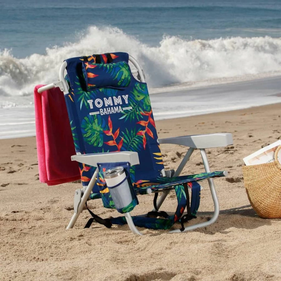 Tommy Bahama Green Stripes 5-Position Adjustable Beach Chair for Ultimate Comfort