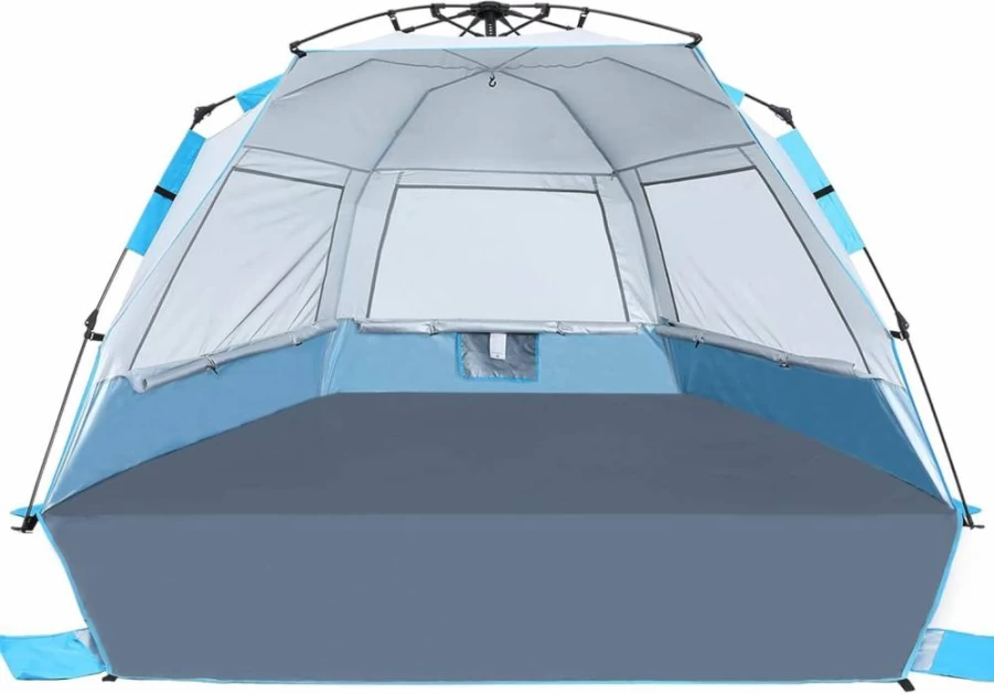 ABCCAMPING Beach Tent Pop Up Sun Shelter for 4-6 People, UV Protection, Portable Instant Setup with Mesh Windows, Carry Bag, Sandbags & Stakes, Turquoise Outdoor Shade