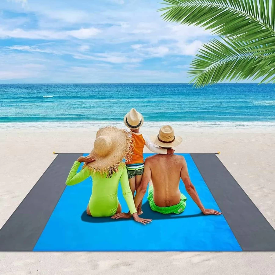 OTCahzch Sandproof Waterproof Beach Blanket - Large Lightweight Travel Mat with 4 Stakes & Carry Bag for Camping, Hiking, Picnics (Turquoise Green)
