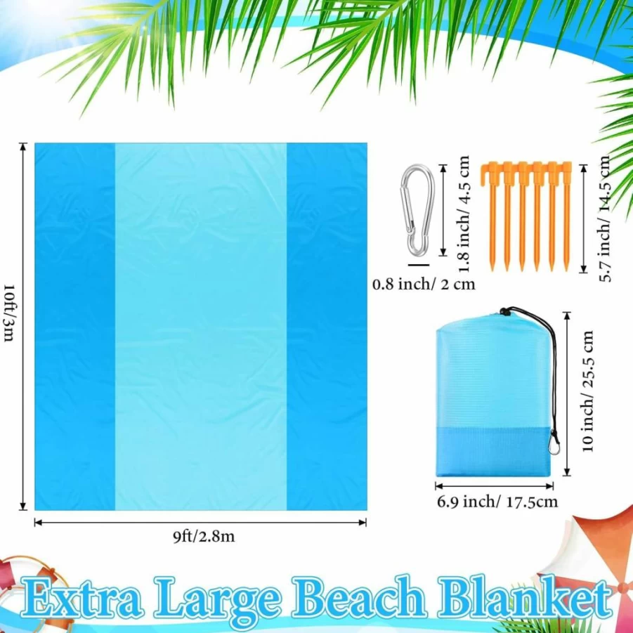 Drydiet 10x9 FT Sandproof Waterproof Beach Blanket - Extra Large Picnic Mat for 2-8 Adults, Quick Dry Lightweight Outdoor Blanket for Camping, Travel & Hiking (Pink)