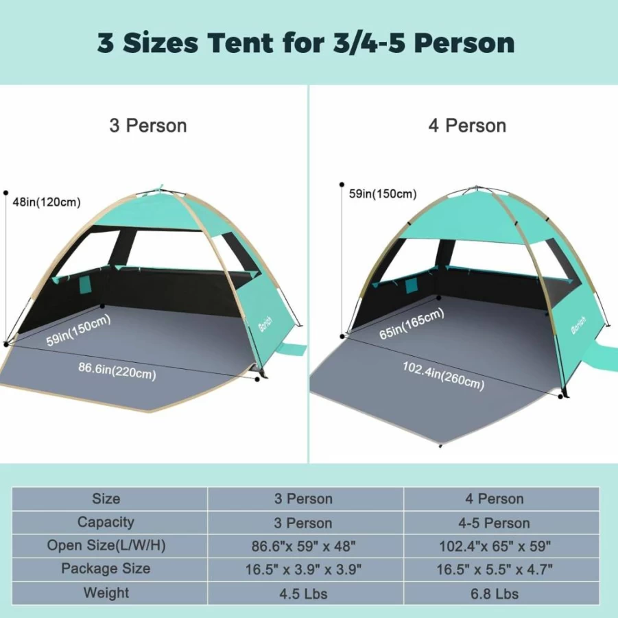 Gorich UPF 50+ Beach Tent Sun Shelter – Lightweight Portable Canopy for 3-10 People, Easy Setup Cabana with UV Protection for Outdoor Shade