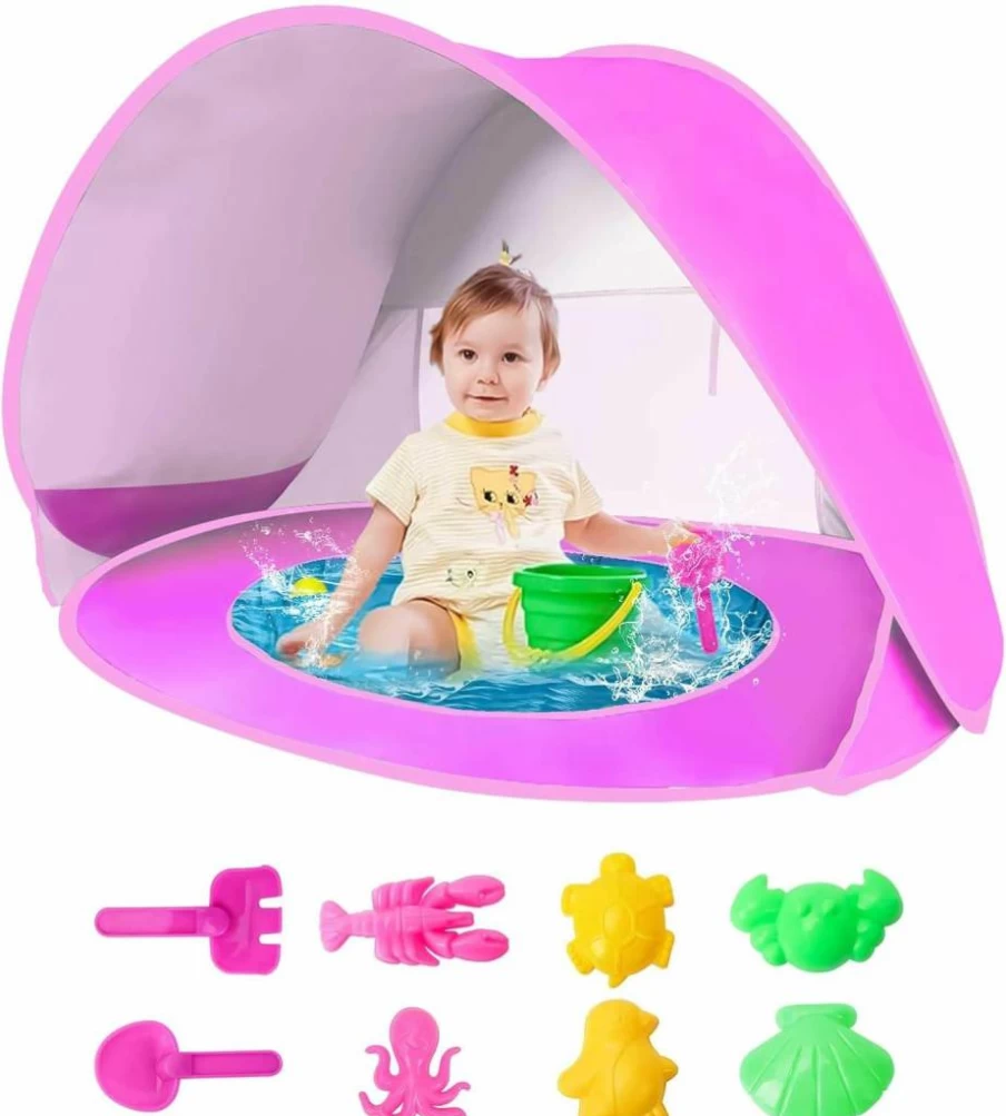 Mumisuto Pop Up Baby Beach Tent - Portable Sun Shelter for Infants & Toddlers 0-3 Years, UV Protection Outdoor Pool Cabana with Carry Bag, Lightweight Travel Shade for Kids (Pink)