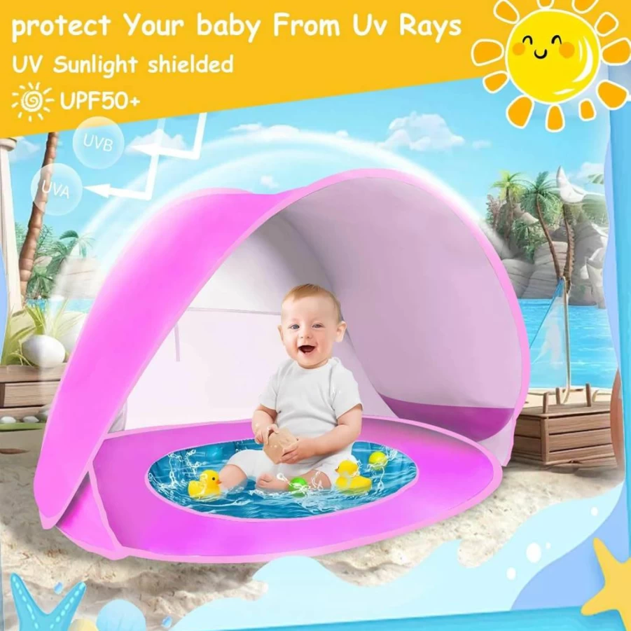 Mumisuto Pop Up Baby Beach Tent - Portable Sun Shelter for Infants & Toddlers 0-3 Years, UV Protection Outdoor Pool Cabana with Carry Bag, Lightweight Travel Shade for Kids (Pink)