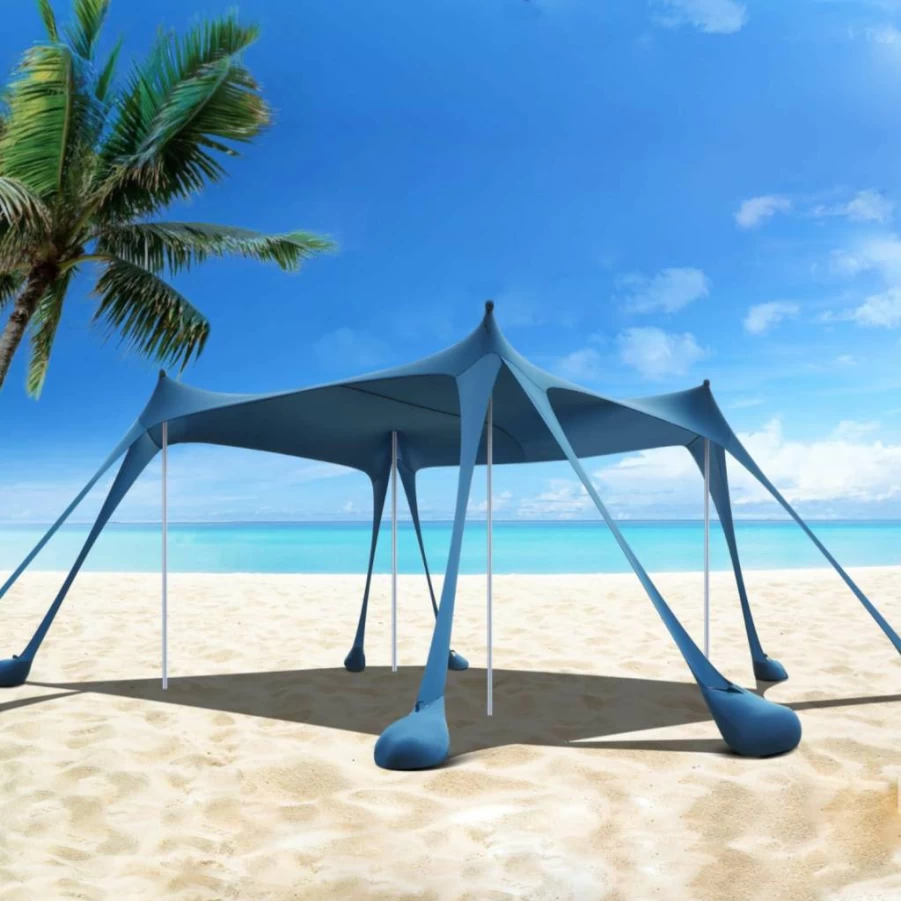 Hylastar 10x10FT UPF50+ Beach Tent Sun Shelter with Sandbags, Shovel & Stability Poles - Portable Camping, Fishing, Picnic Shade Canopy (Blue)