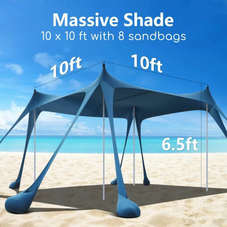 Hylastar 10x10FT UPF50+ Beach Tent Sun Shelter with Sandbags, Shovel & Stability Poles - Portable Camping, Fishing, Picnic Shade Canopy (Blue)