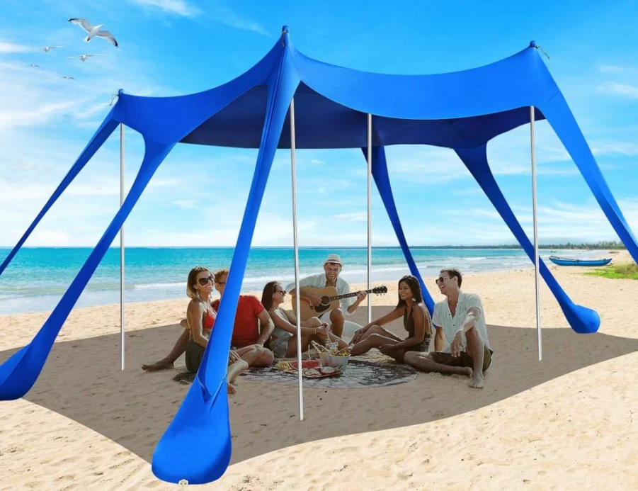 Vibemo UPF50+ Beach Tent Sun Shelter - Portable Pop Up Canopy with Sandbags, Shovel & Poles for Camping, Fishing, Picnics, Backyard - Navy Blue