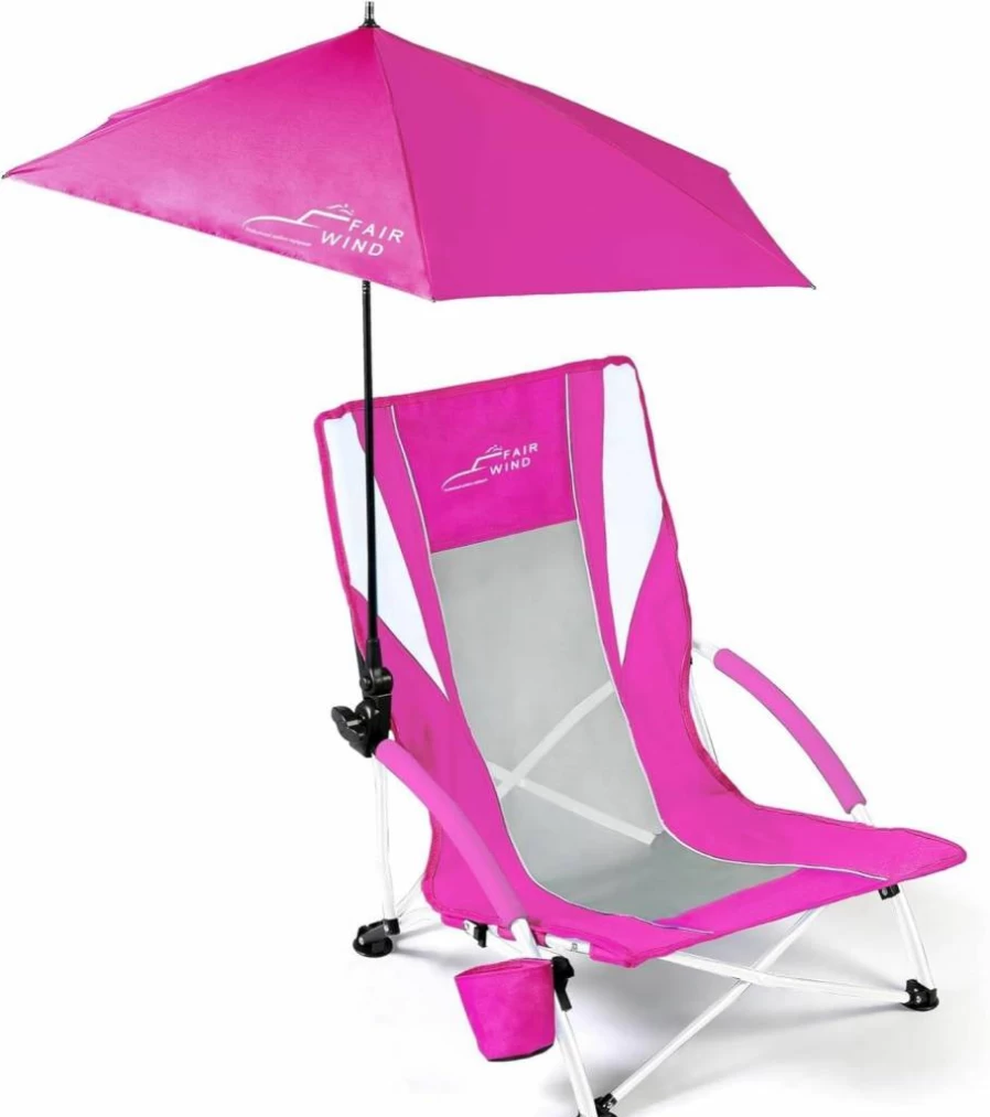 FAIR WIND 2 Pack Portable Beach Chair with Umbrella - Folding Backpack Design, Sand Chair for Adults with Cup Holder, Navy Blue & Black Shade Chairs for Outdoor Concerts and Beach Use
