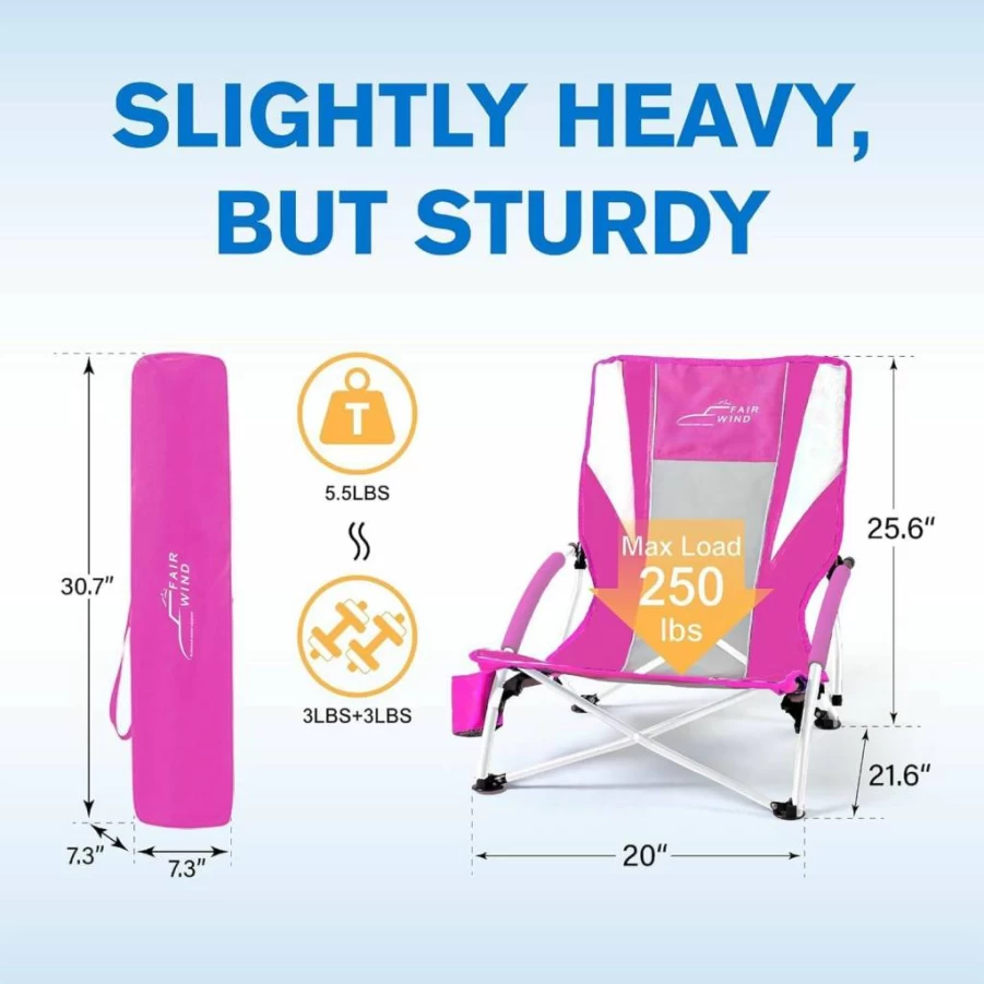FAIR WIND 2 Pack Portable Beach Chair with Umbrella - Folding Backpack Design, Sand Chair for Adults with Cup Holder, Navy Blue & Black Shade Chairs for Outdoor Concerts and Beach Use