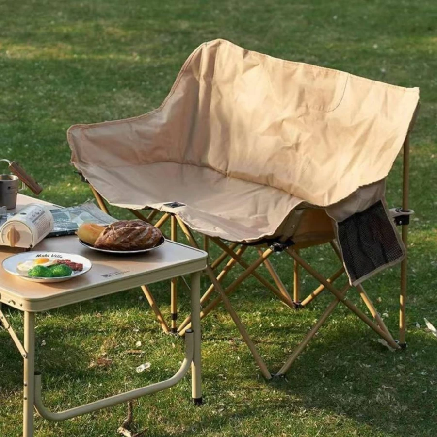 WEIDPHL Double Moon Chair - Portable Folding Outdoor Chair with Carrying Bag, Sand Yellow Camping Chair for Beach, Garden, Picnics, Fishing & Backpacking