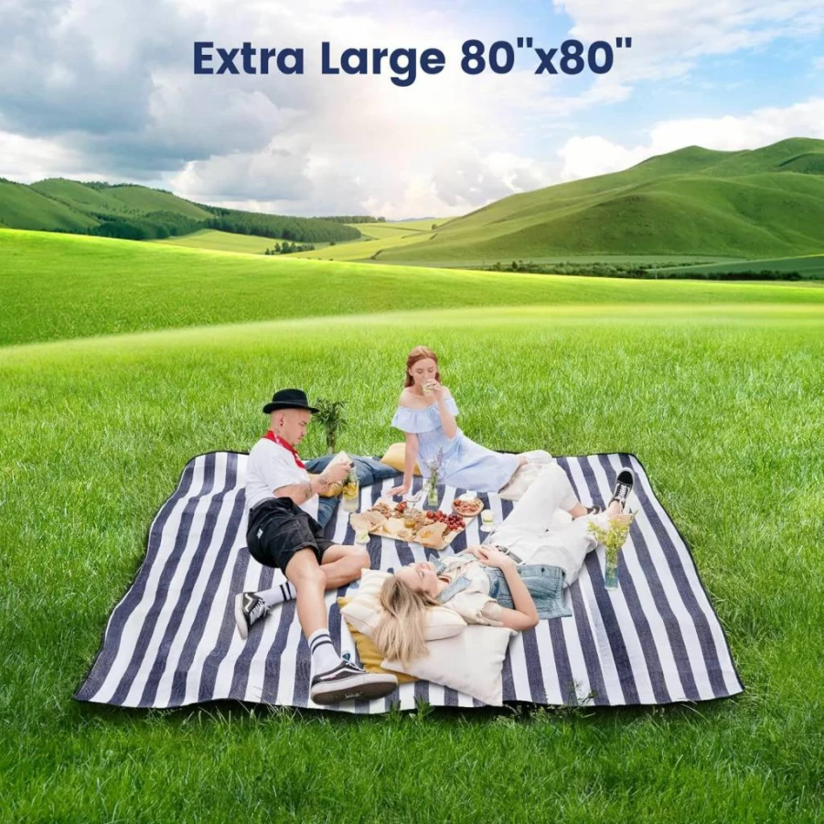 Sapsisel 80x80 Inch Waterproof Picnic Blanket - Extra Large 3-Layer Outdoor Mat for Beach, Camping, Park - Foldable Portable Design Fits 6-8 Adults