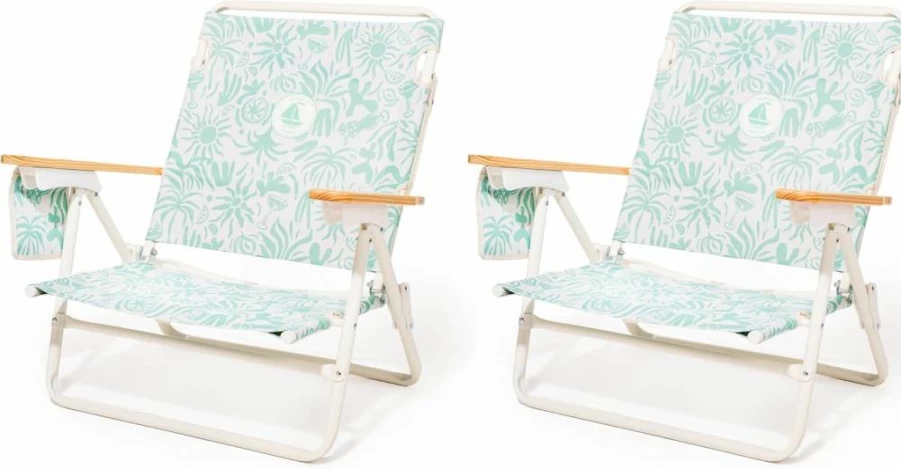 Business & Pleasure Co. Margaritaville Manana Backpack Beach Chair - Lightweight Portable Recliner with Insulated Cooler Pocket, Lay Flat Design, Hemisphere Dancer Stripe Pattern