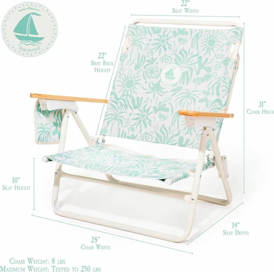 Business & Pleasure Co. Margaritaville Manana Backpack Beach Chair - Lightweight Portable Recliner with Insulated Cooler Pocket, Lay Flat Design, Hemisphere Dancer Stripe Pattern