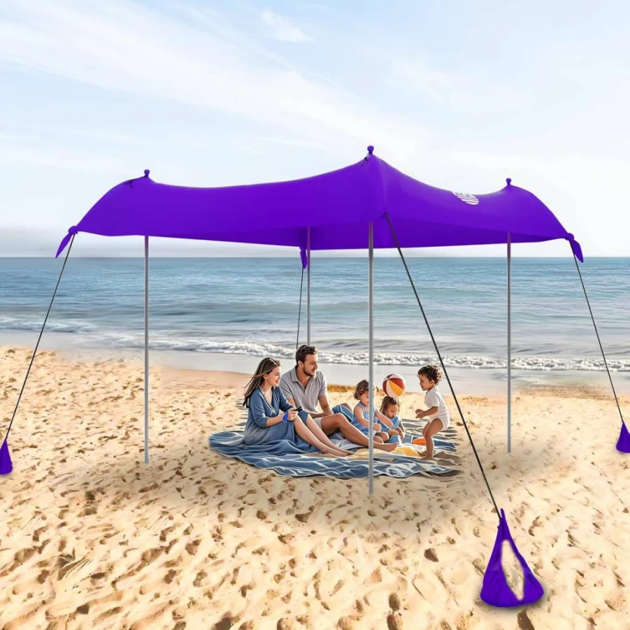 UMARDOO 10ft Portable Beach Tent with UPF 50+ Sun Protection, Wind-Resistant Family Canopy Shelter, Easy Setup & Carry Bag for Outdoor Travel (Blue)