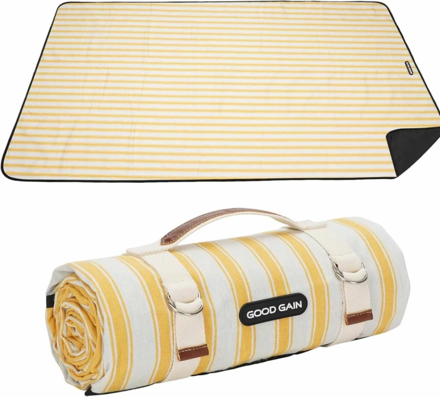 G GOOD GAIN Waterproof Picnic Blanket - Portable Outdoor Beach Mat with Carry Strap for Camping, Park & Family Gatherings (Navy Blue)