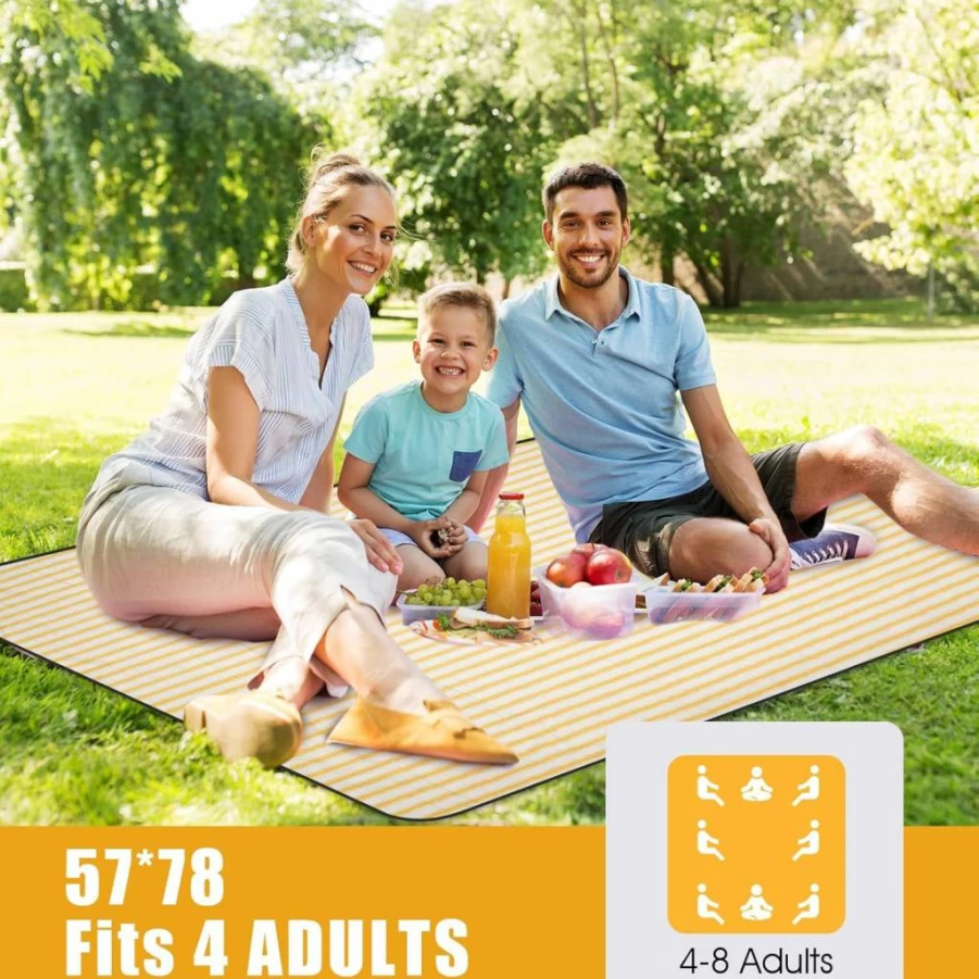 G GOOD GAIN Waterproof Picnic Blanket - Portable Outdoor Beach Mat with Carry Strap for Camping, Park & Family Gatherings (Navy Blue)