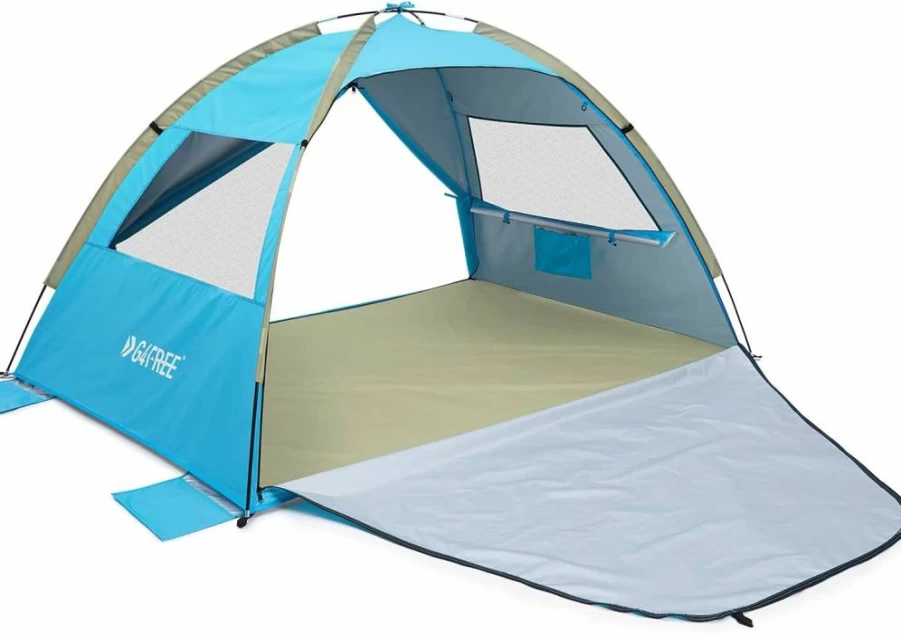 G4Free Lightweight Portable Beach Tent for 2-3 People, UPF 50+ Sun Shelter with Extendable Floor, Foldable Sports Canopy Umbrella for Outdoor Activities