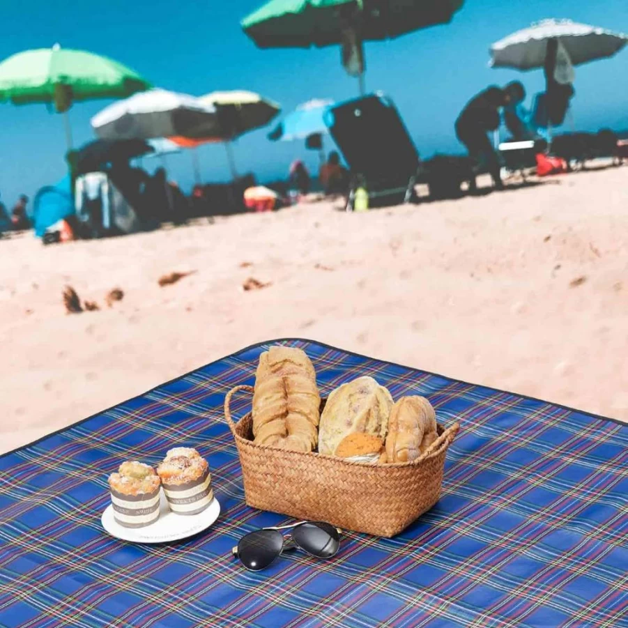BRILLIRARE Sandproof Waterproof Beach Blanket - 55"x40" Oversized Portable Picnic Mat for Camping, Park, Travel, Concerts (Blue)