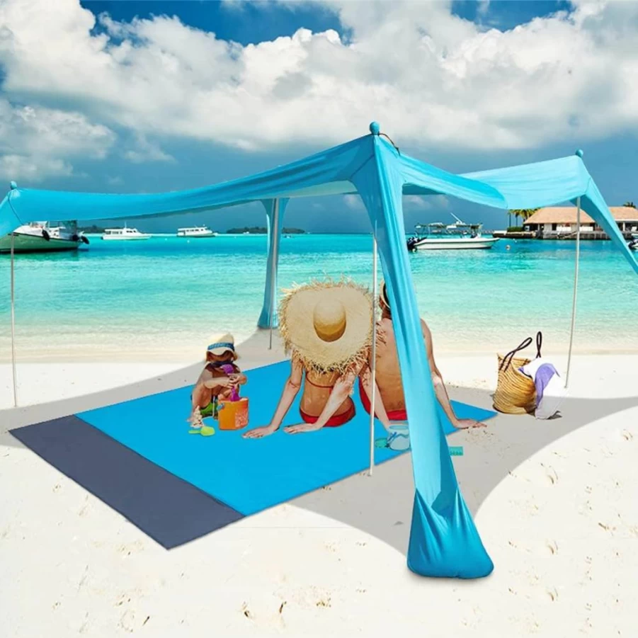 KEBE 10x10 FT UPF50+ Portable Beach Tent with 4 Aluminum Poles, Reinforced Corners & Floor Mat for Camping, Backyard, Fishing, and Outdoor Sun Shelter