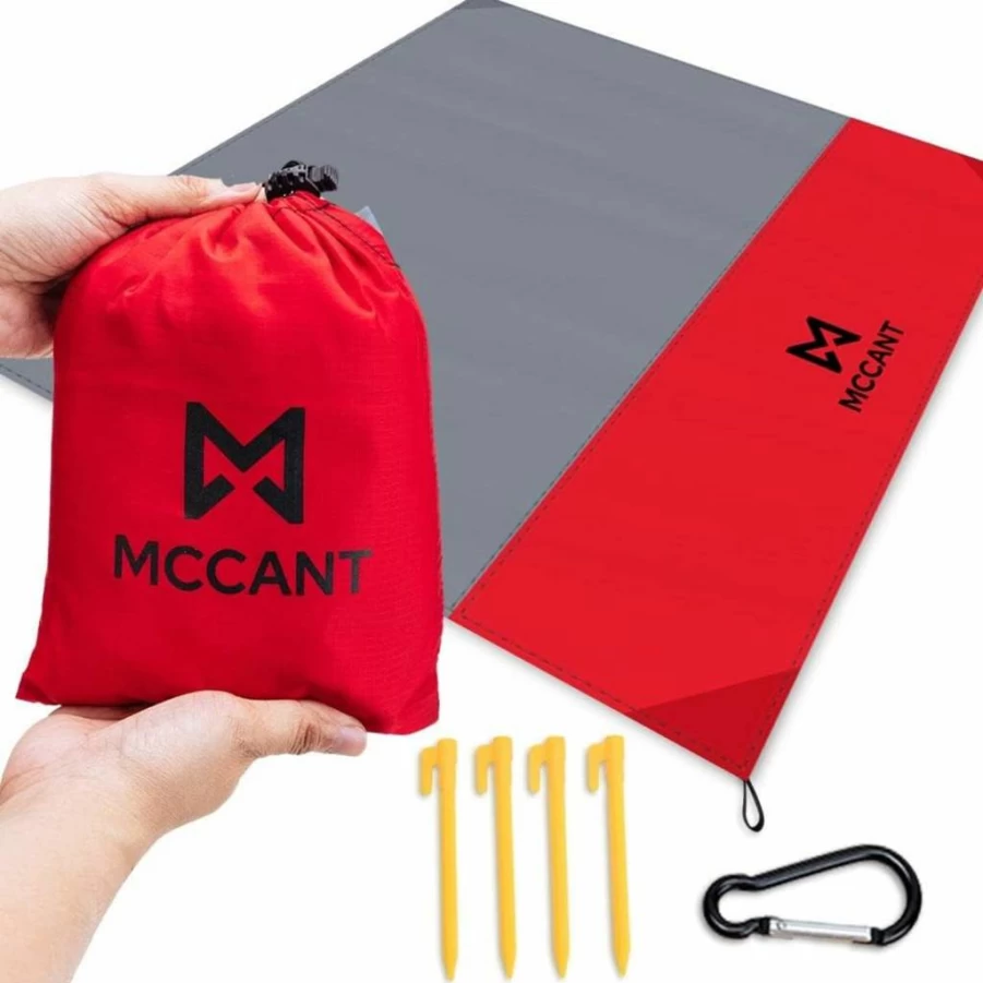 MCCANT 84"x84" Extra Soft Sand-Free Waterproof Beach Blanket with 4 Stakes & Corner Pockets - Lightweight Picnic Mat for Camping, Festivals, Park and Outdoor Activities