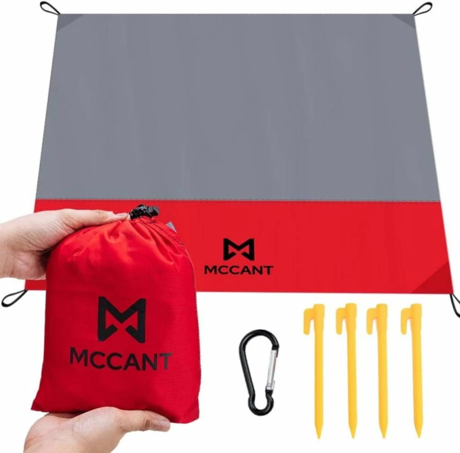 MCCANT 84"x84" Extra Soft Sand-Free Waterproof Beach Blanket with 4 Stakes & Corner Pockets - Lightweight Picnic Mat for Camping, Festivals, Park and Outdoor Activities