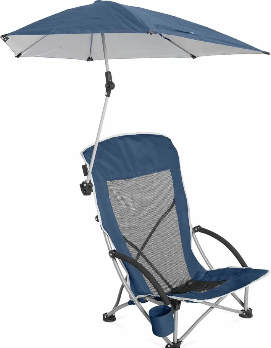 Sport-Brella Adjustable UPF 50+ Beach Chair with Sun Umbrella, Portable Folding Lounge Chair for Outdoor, Pool & Sand, Midnight Blue