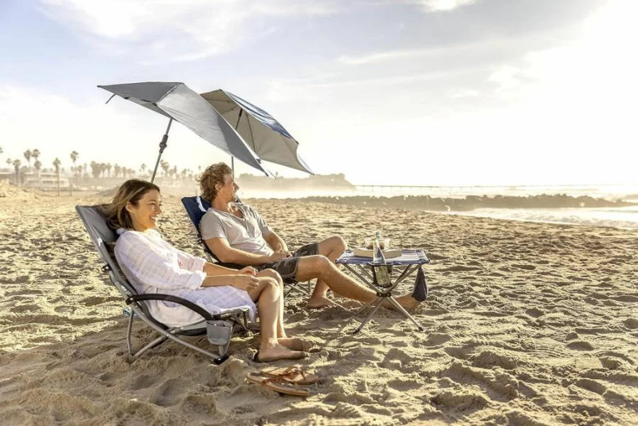 Sport-Brella Adjustable UPF 50+ Beach Chair with Sun Umbrella, Portable Folding Lounge Chair for Outdoor, Pool & Sand, Midnight Blue