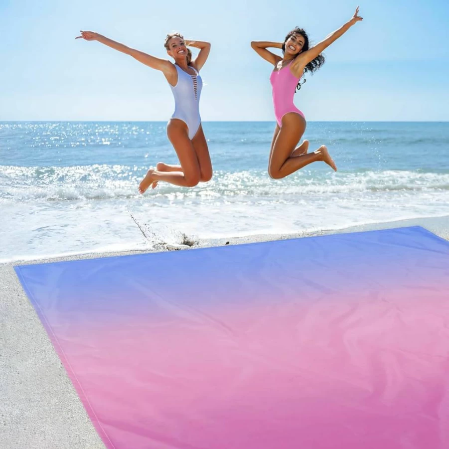 BEW Oversized 9ft x 10ft Waterproof Beach Blanket - Sandproof, Stainproof Polyester Picnic Mat for 8 Adults, Black & White Stripe Outdoor Essentials