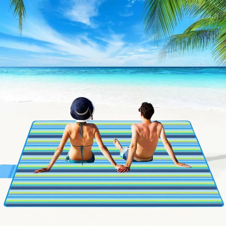 PUPOPIK Waterproof Picnic Blanket 80"x60" - Portable, Foldable Beach Mat for Outdoor Travel, Camping, Hiking, and Music Festivals