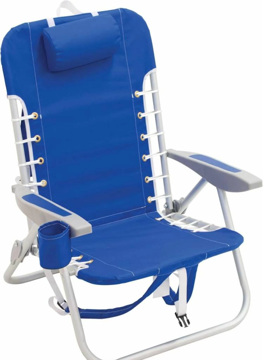 Rio Brands Light Blue Folding Beach Chair with 4-Position Backpack & Lace-Up Suspension