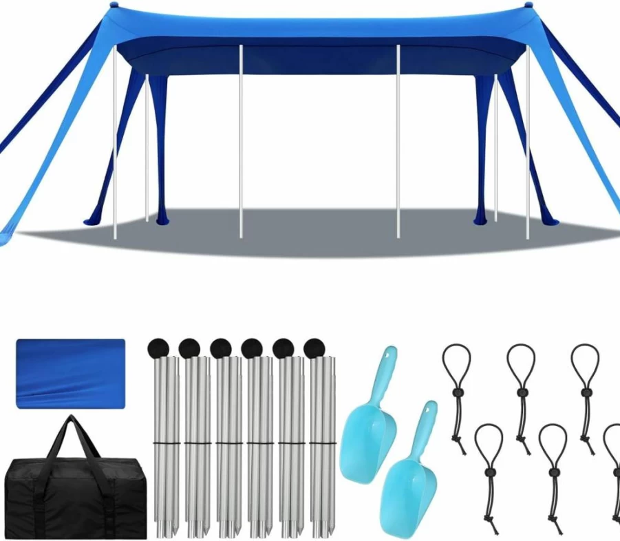 Wovnet UPF 50+ Beach Tent Sun Shelter - Portable Pop Up Canopy with Aluminum Poles, Sandbags & Shovel for Camping, Picnic, Fishing Outdoor Activities