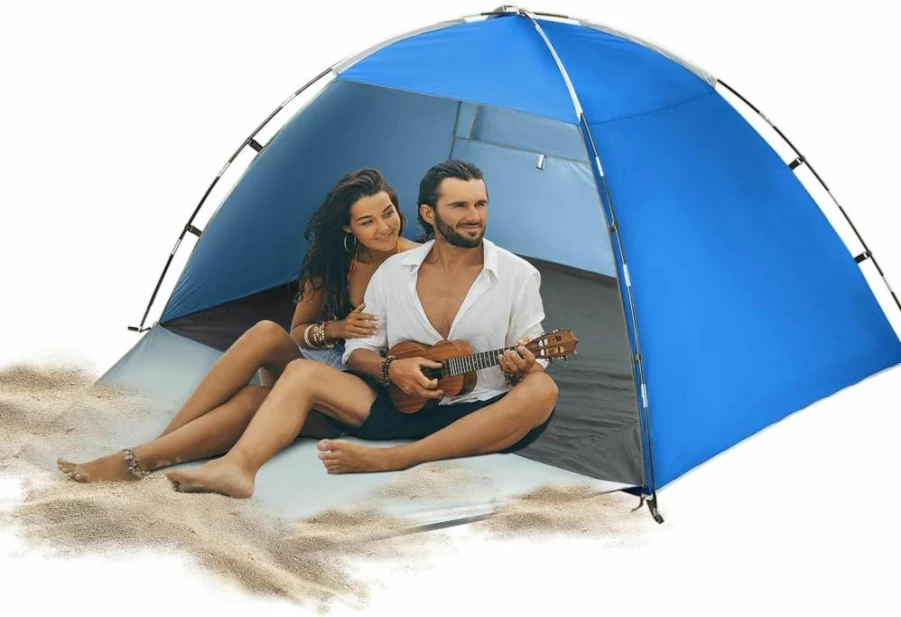 Forceatt Beach Tent for 2-4 People, UPF50+ Sun Shelter with Large Mesh Windows, Portable Sun Shade for Camping, Fishing & Outdoor Activities, Easy Setup Pop-Up Tent