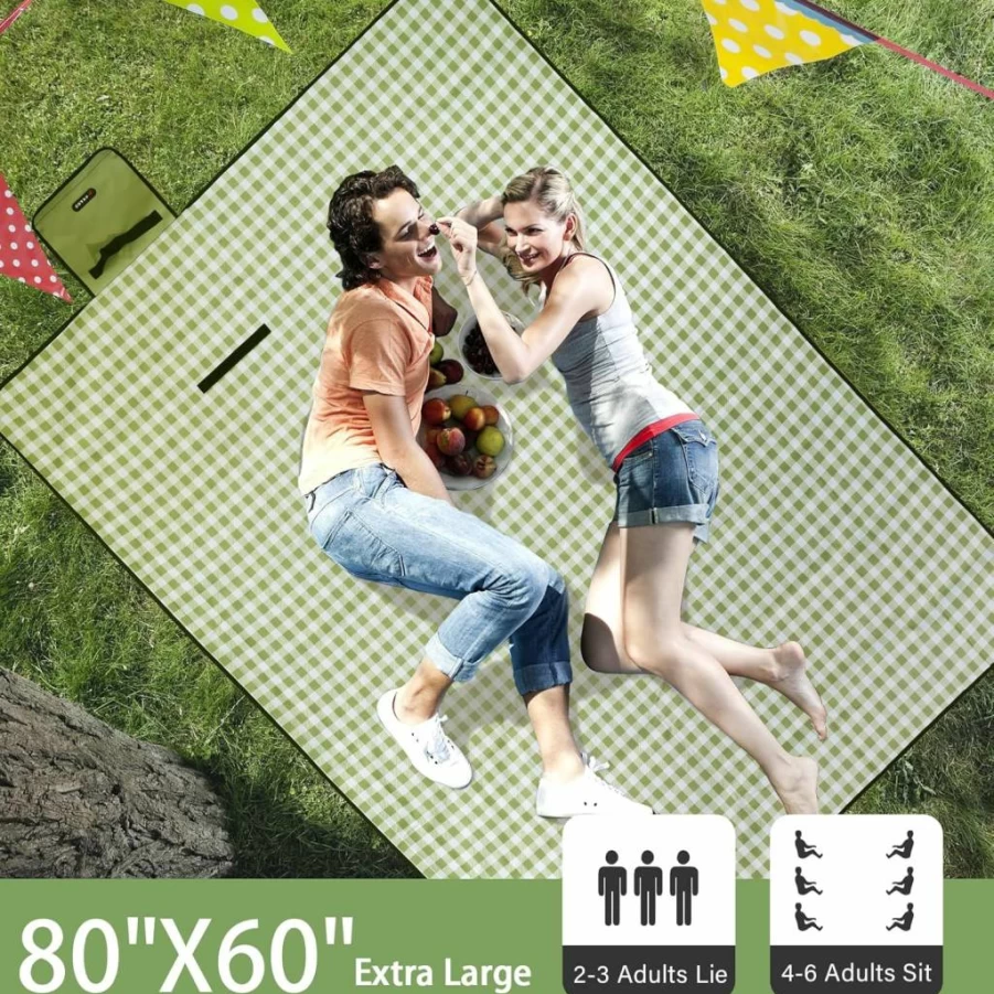 HX&OD Waterproof Picnic Blanket - 80"x60" Extra Large Outdoor Mat for Camping, Beach, Hiking & Concerts | Foldable, Sand-Resistant, Travel-Friendly (Green)