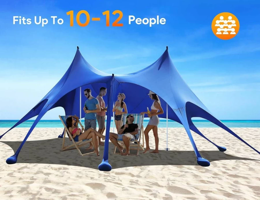 Osoeri 20x13FT UPF50+ Beach Tent with Sandbags, Shovels & Stability Poles - Portable Sun Shelter for Camping, Fishing, Picnics & Backyard - Blue