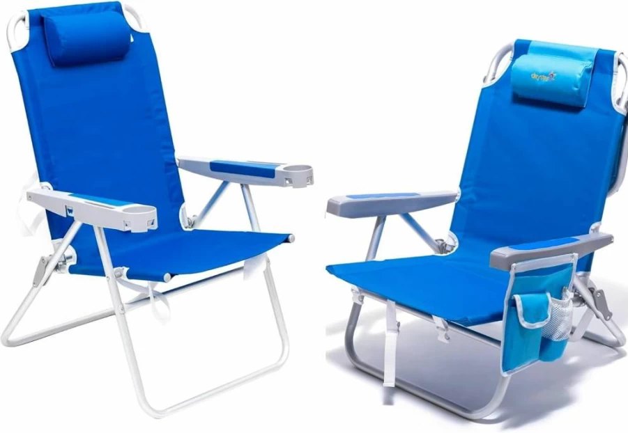 SUNNYFEEL 28" Extra Wide Folding Beach Chair - 5 Position Adjustable, Lightweight Portable Camping Chair with Cup Holder for Outdoor, Lawn, Travel & Picnic, Foldable Sand Chair for Adults