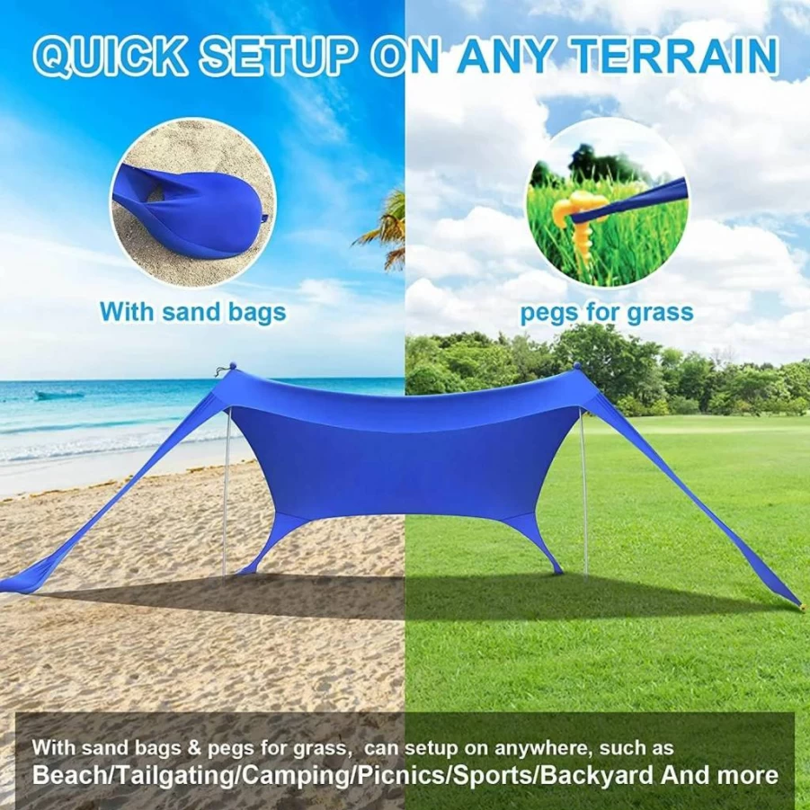 YUEWO UPF 50+ Beach Canopy Tent – Portable Sun Shelter with Sandbags, Windproof Poles & Anti-Wind Ropes for Camping, Picnics, Backyard, and Outdoor Activities